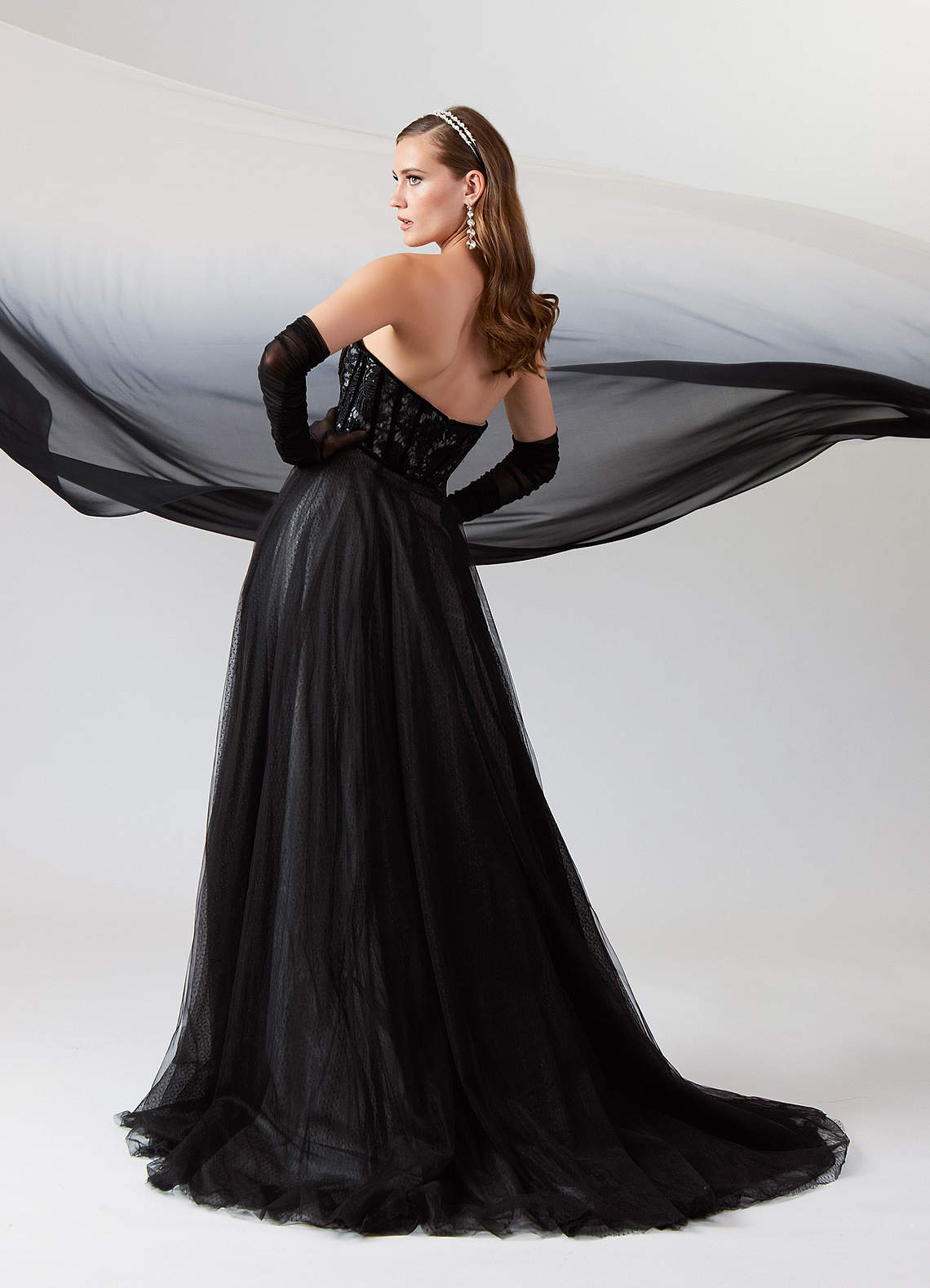 Black Diamond White Ball-Gown Lace Tulle Dress