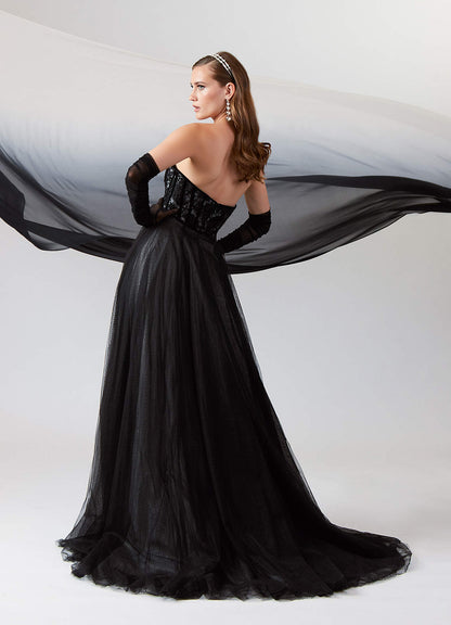 Black Diamond White Ball-Gown Lace Tulle Dress