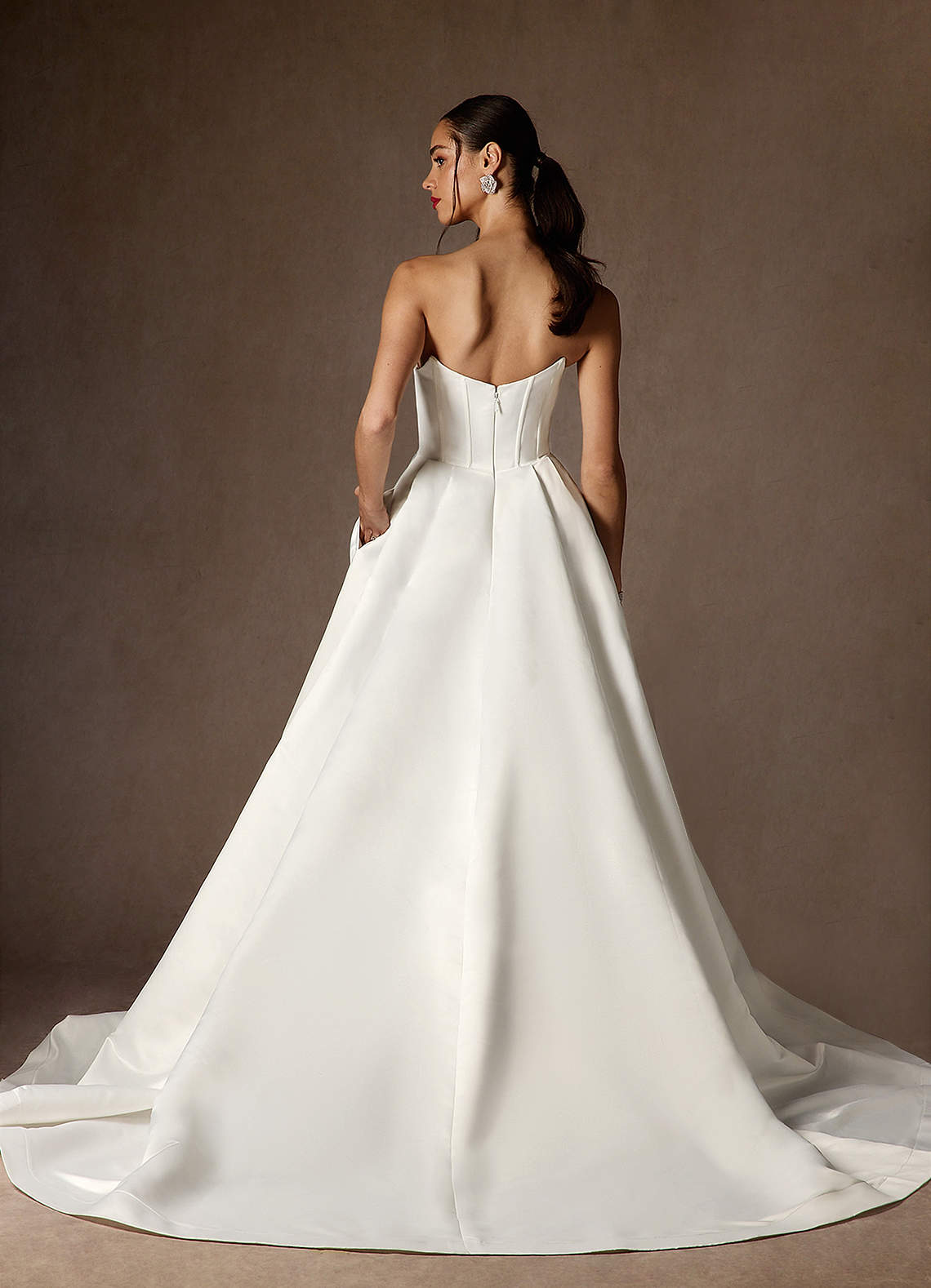 Diamond White Ball-Gown Strapless Satin Dress