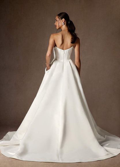 Diamond White Ball-Gown Strapless Satin Dress