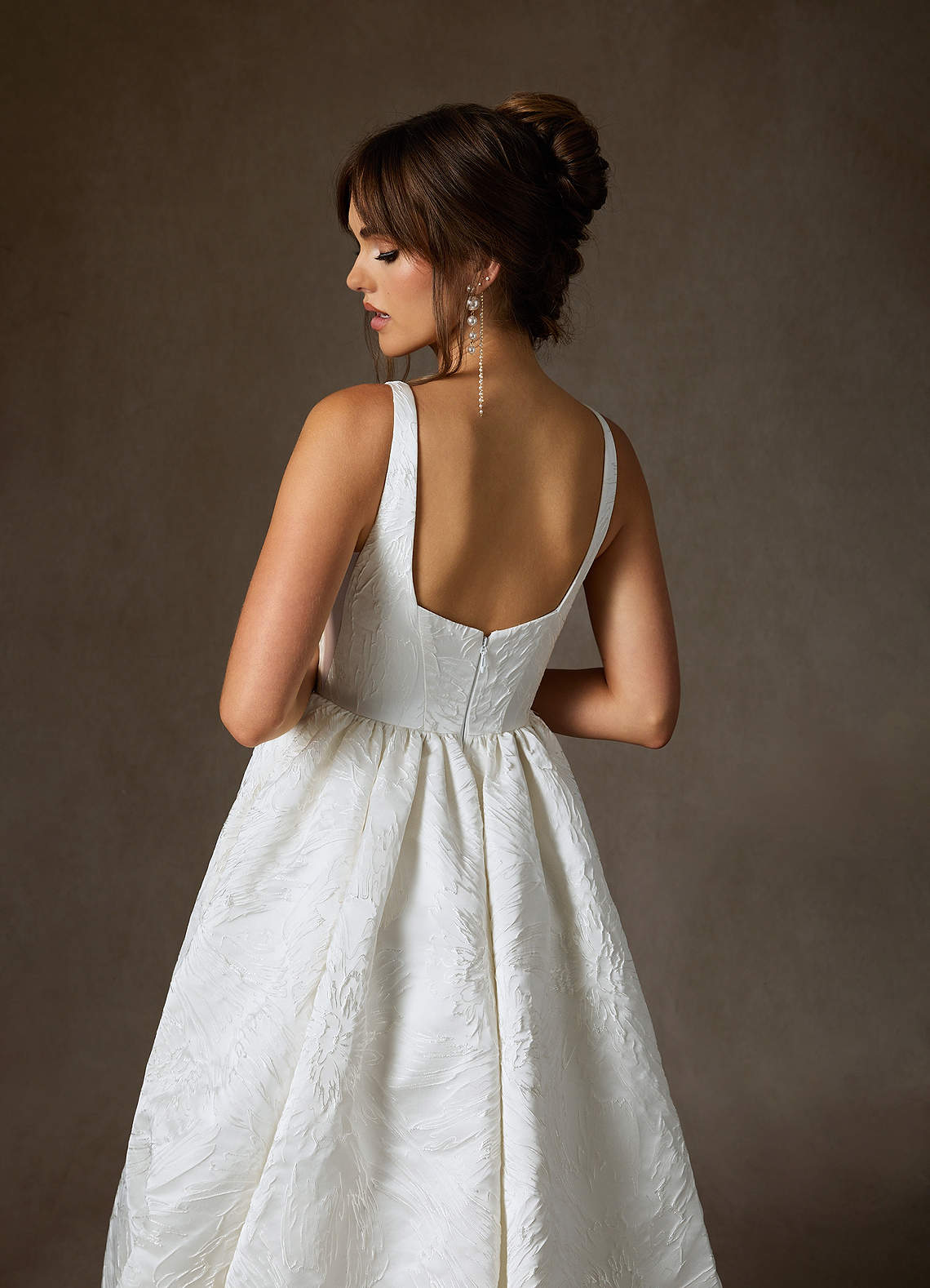 Diamond White Ball-Gown with Pockets Floral Jacquard Dress