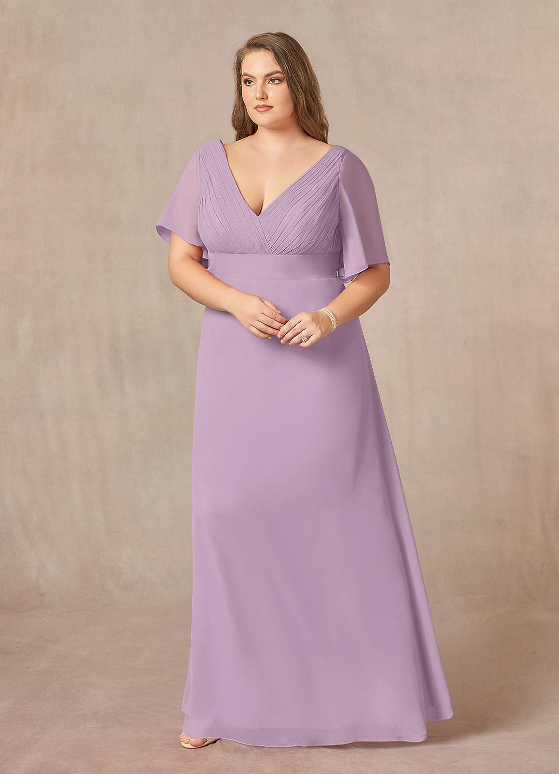Wisteria A-Line V-Neck Pleated Chiffon Dress