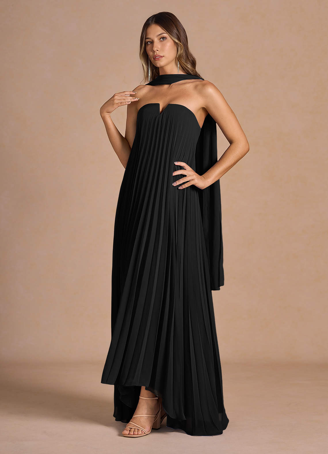 Nahla Black Allover Pleated Maxi Dress  Dress