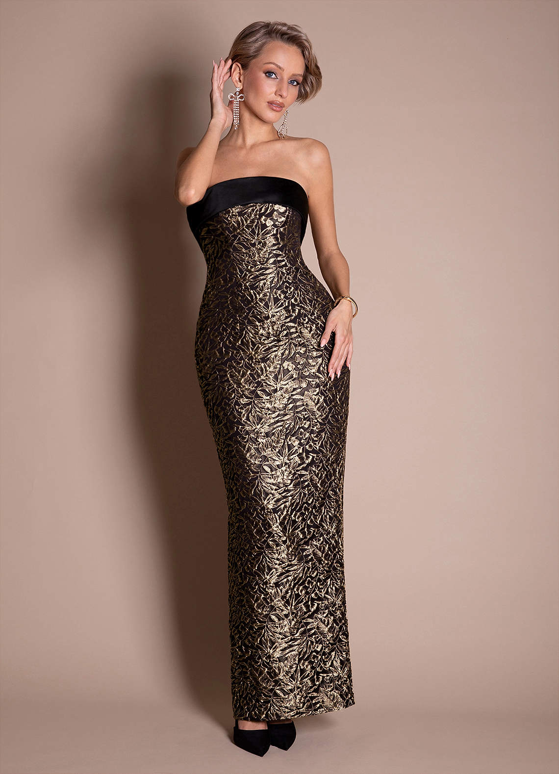 Ella Ebony Gold Maxi Dress
