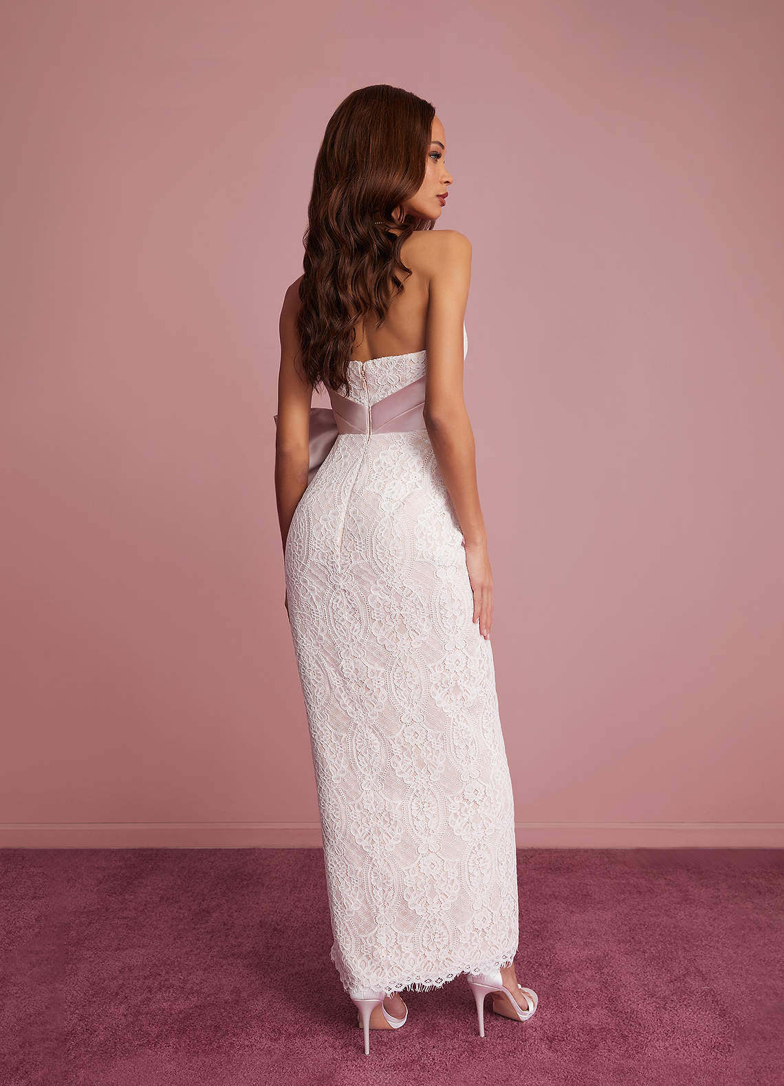 Diamond White Ballerina Pink Sheath Lace Mikado Dress Diamond White/Ballerina Pink