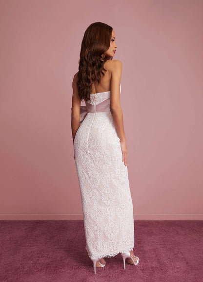Diamond White Ballerina Pink Sheath Lace Mikado Dress Diamond White/Ballerina Pink