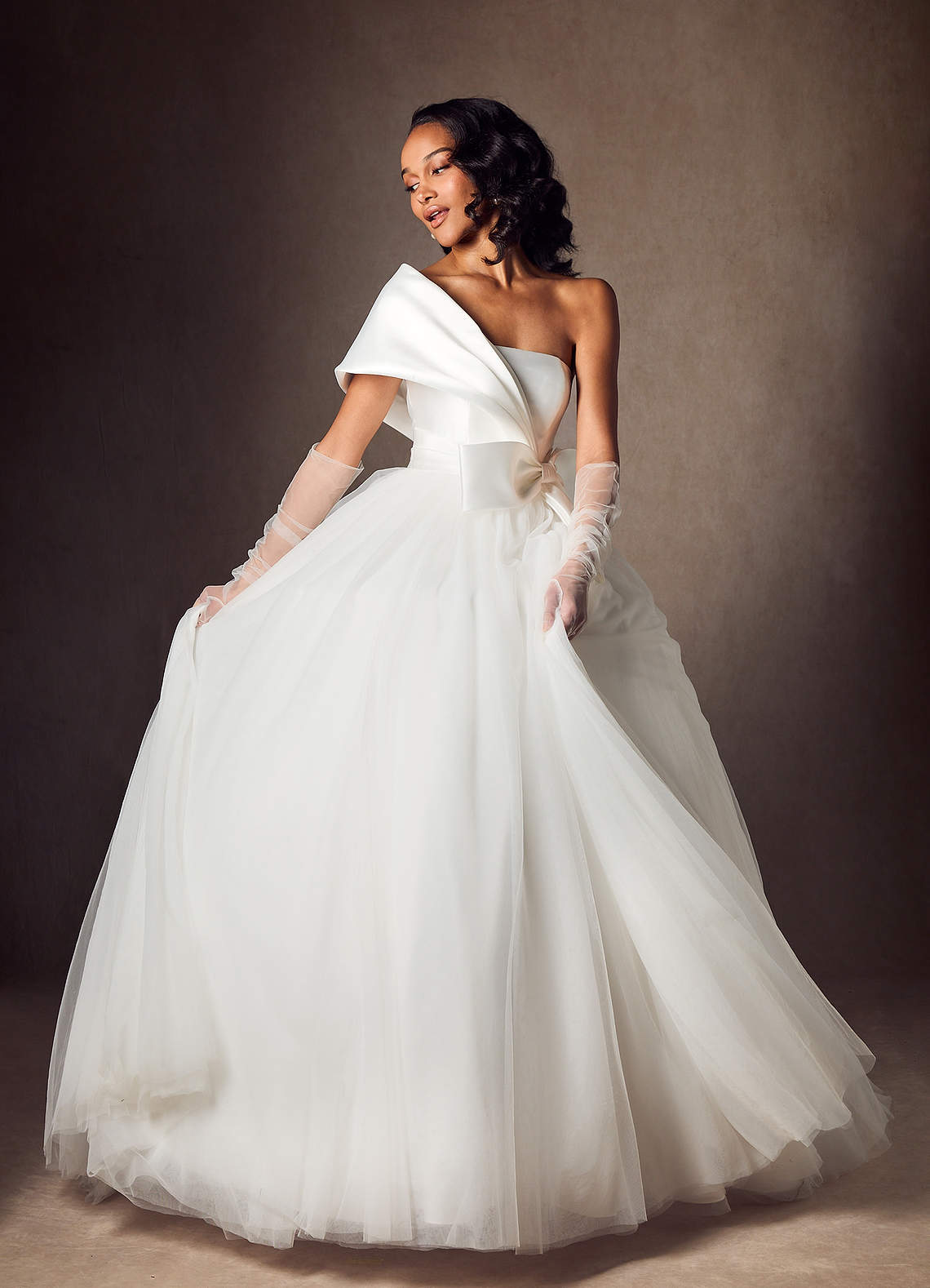 Diamond White Ball-Gown Pleated Mikado Dress