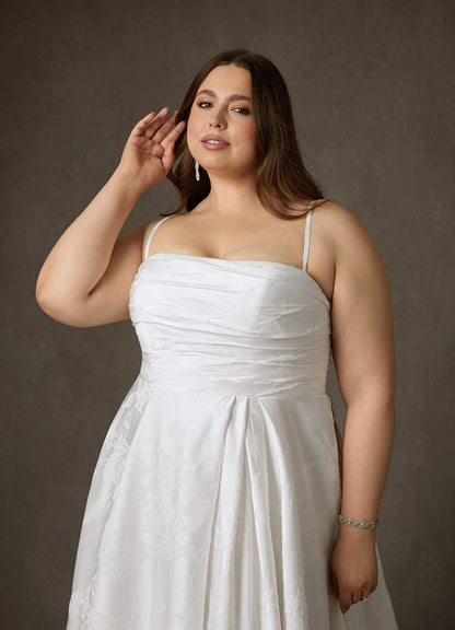 Diamond White A-Line Strapless Floral Jacquard Dress