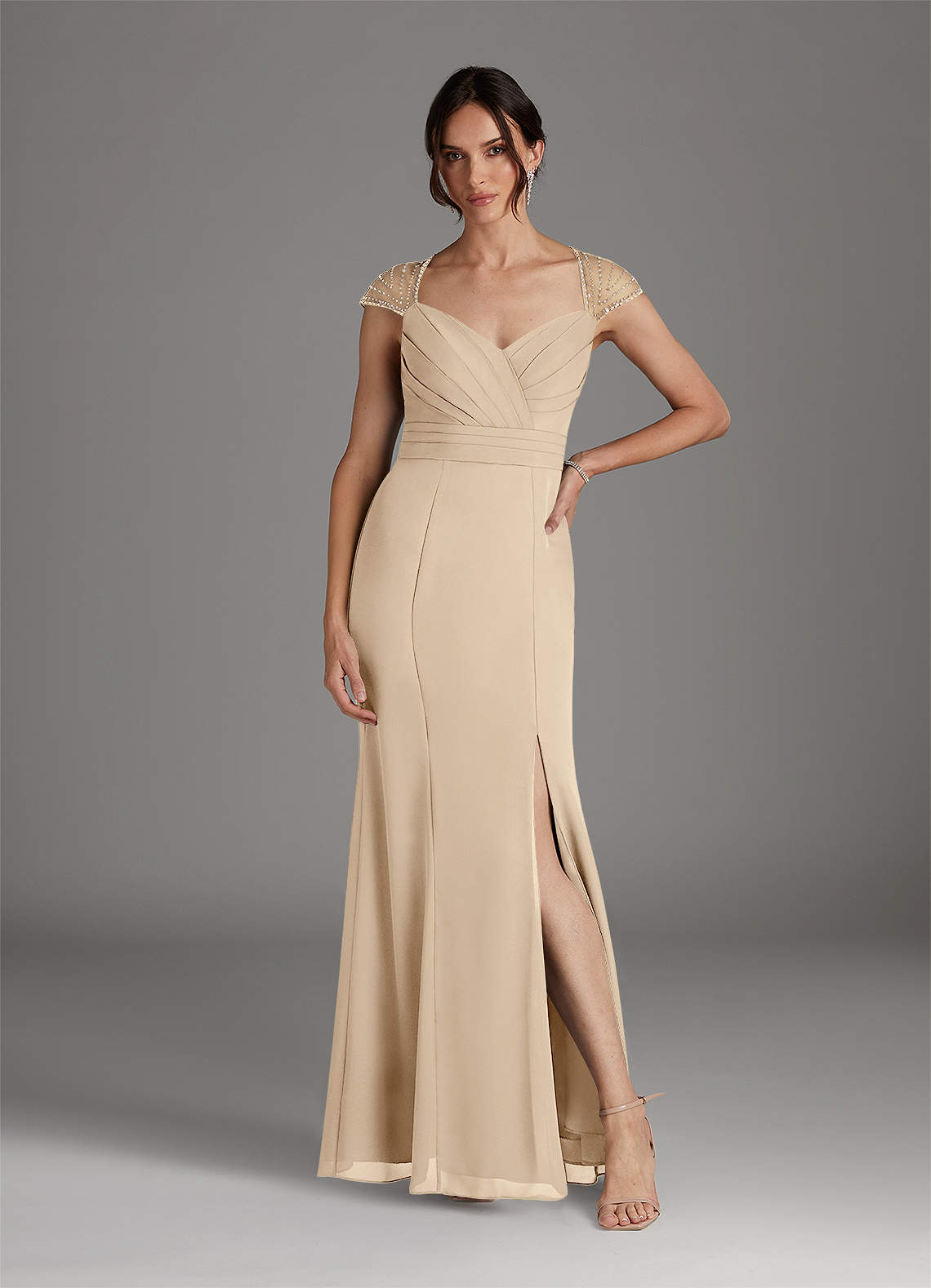 Champagne Mermaid Sequins Chiffon Dress