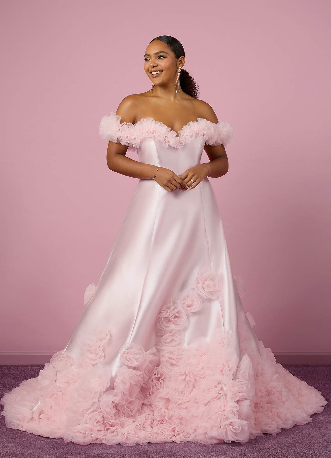 Ballerina Pink Ball-Gown Off the Shoulder Mikado Dress Ballerina Pink