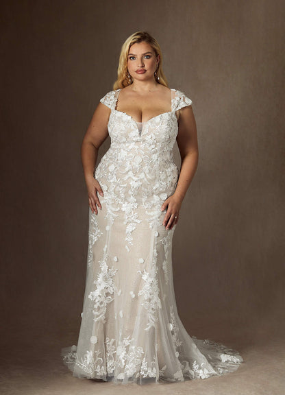 Diamond White Champagne Mermaid Sweetheart Sequins Tulle Dress