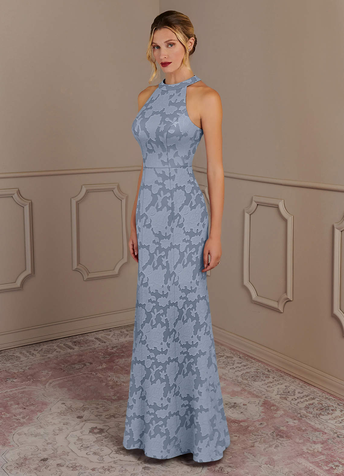 Dusty Blue Mermaid Floral Burnout Dress