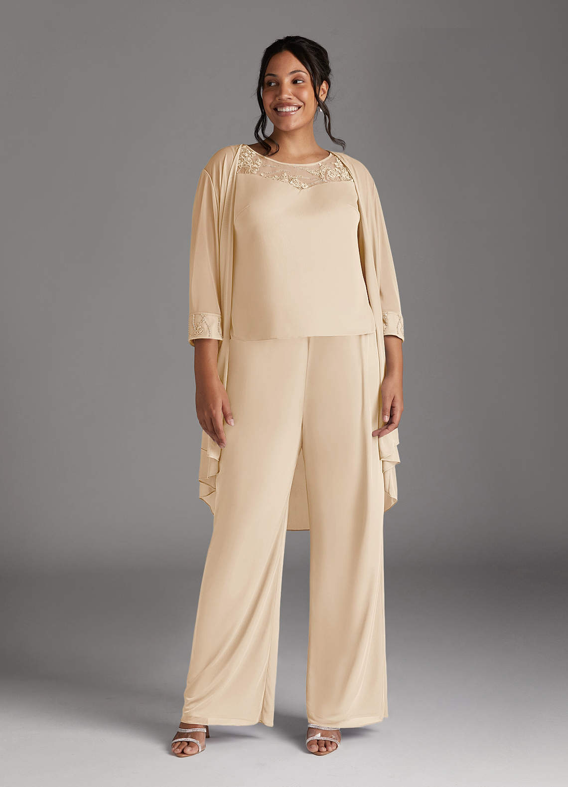 Champagne Jumpsuit/Pantsuit Scoop Mesh Dress