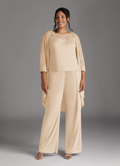 Champagne Jumpsuit/Pantsuit Scoop Mesh Dress