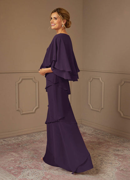 Plum A-Line V-Neck Chiffon Dress
