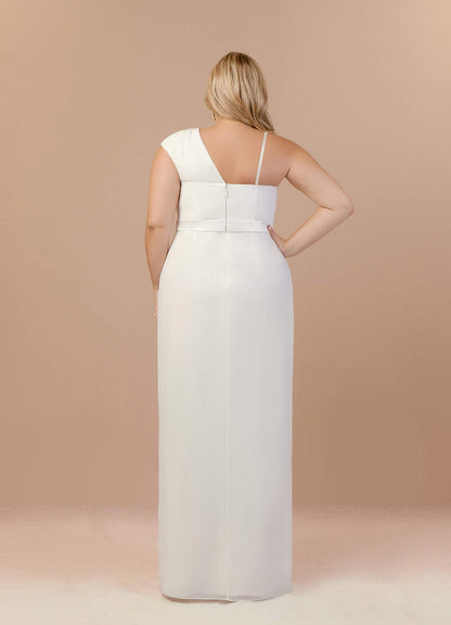 Diamond White Sheath One Shoulder Stretch Satin Dress