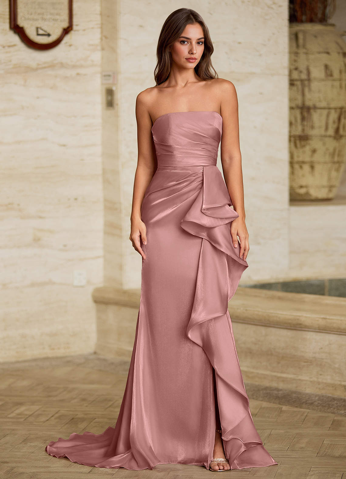 Liorah Pink Strapless Prom Dress