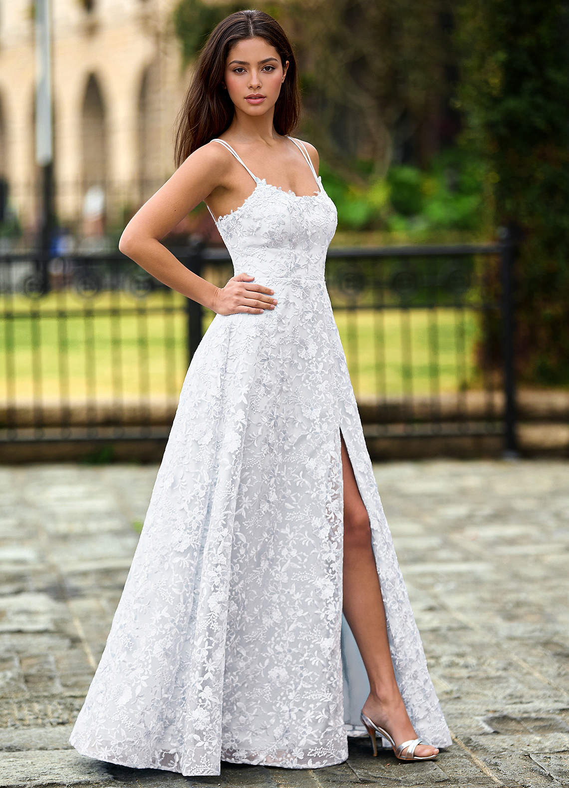 Magnolia Ivory Sequined Lace Flowers Prom Dress