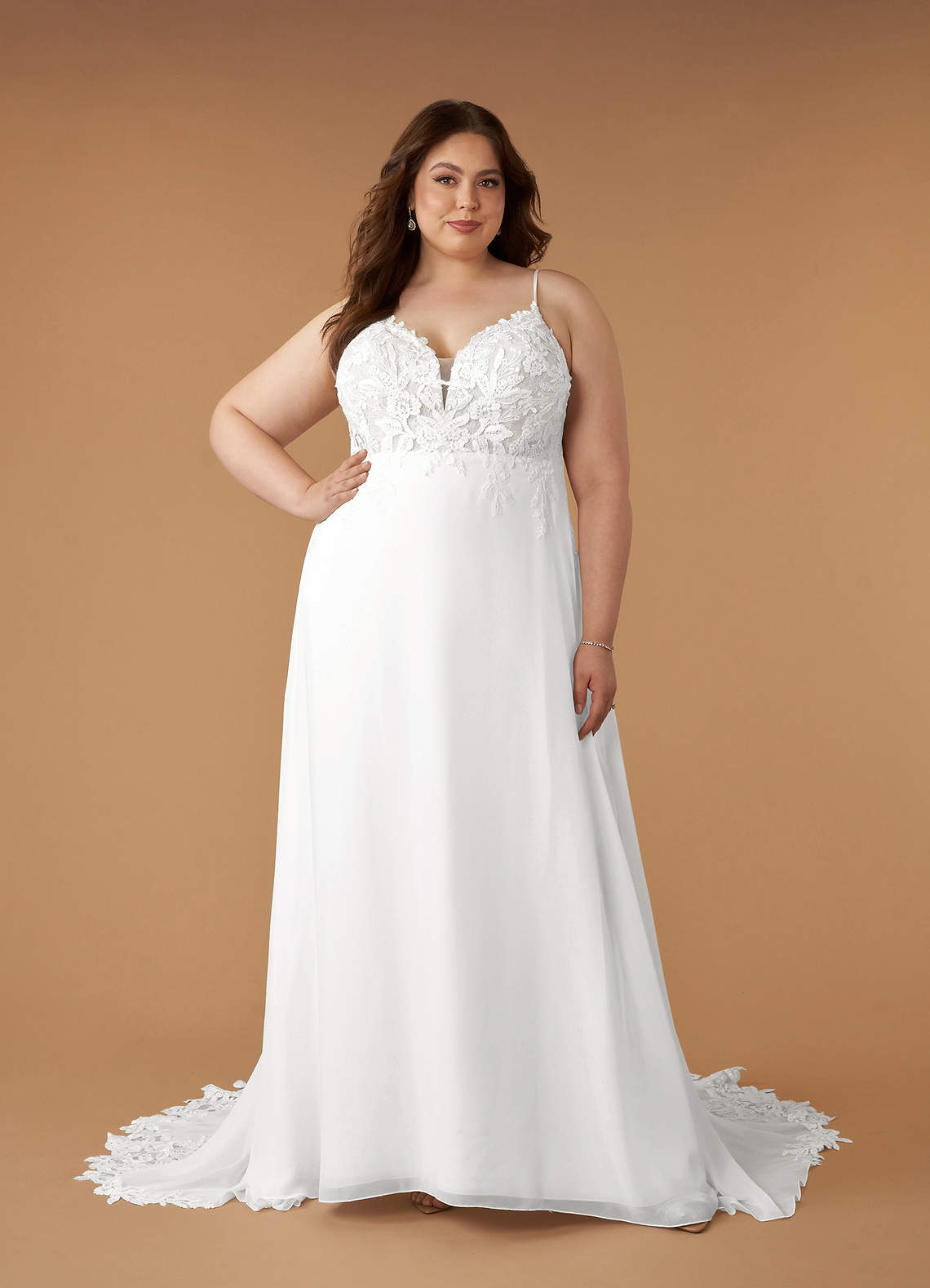 Diamond White A-Line V-Neck Sequins Chiffon Dress
