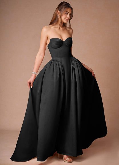 Relana Black Sleeveless Bandeau Ballgown