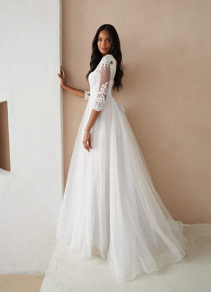 Diamond White A-Line Lace Tulle Dress