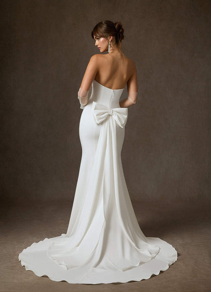 Diamond White Fit and Flare Strapless Crepe Back Satin Dress