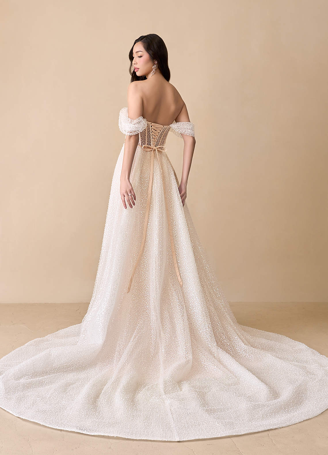Diamond White English Rose Mermaid Off the Shoulder Beading Dress
