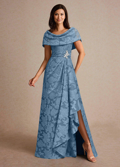 Steel Blue A-Line Pleated Floral Burnout Dress