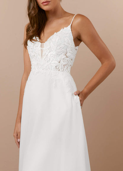 Diamond White A-Line V-Neck Sequins Chiffon Dress