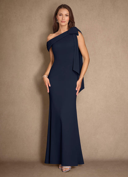 Dark Navy Mermaid Pleated Stretch Crepe Dress