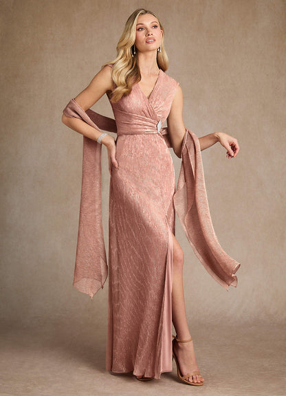Rose Gold A-Line Pleated Metallic Mesh Dress