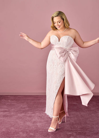 Diamond White Ballerina Pink Sheath Lace Mikado Dress Diamond White/Ballerina Pink