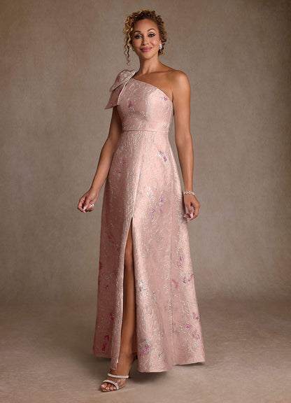 Coral Jacquard A-Line One Shoulder Floral Jacquard Dress