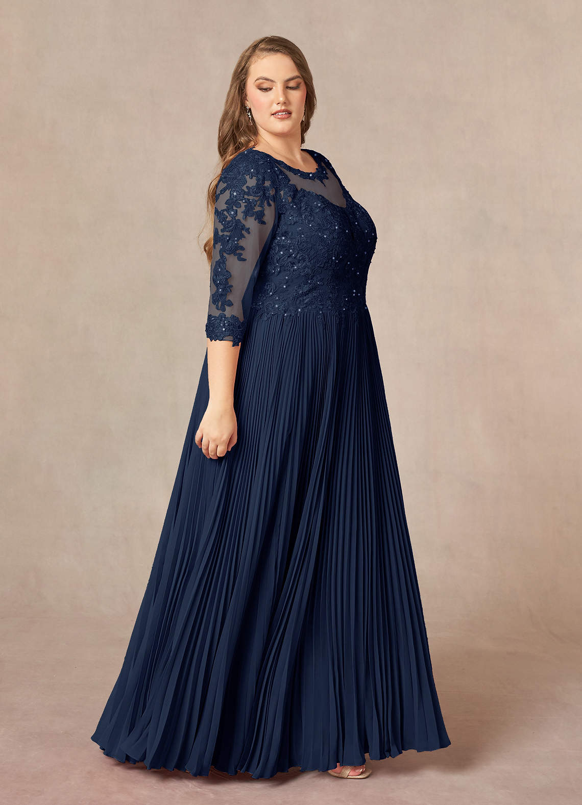 Dark Navy A-Line Sequins Chiffon Dress