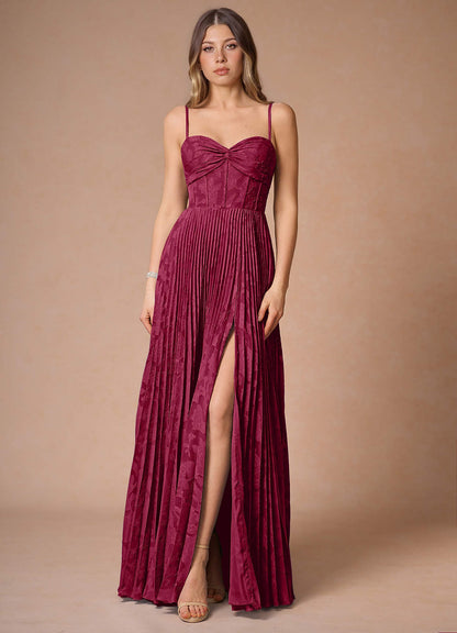 Akiko Merlot Pleated Maxi Dress