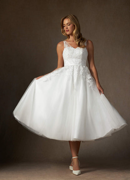 Diamond White A-Line V-Neck lace Satin Dress