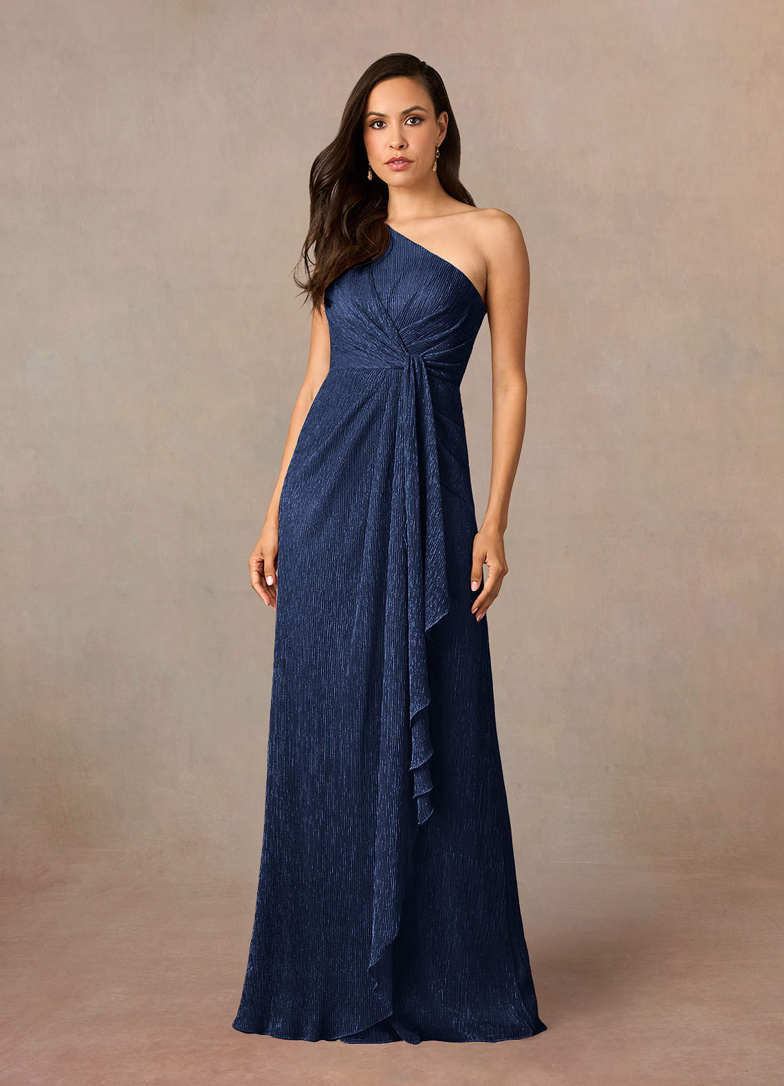 Dark Navy Sheath One Shoulder Metallic Mesh Dress