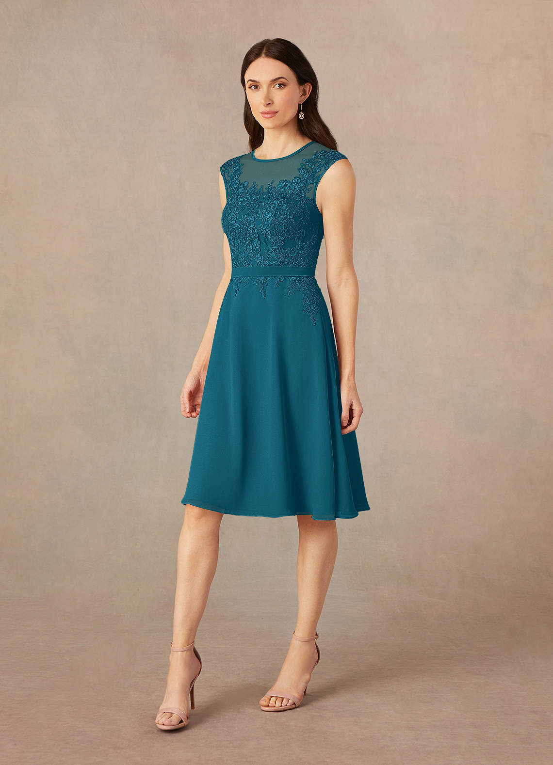 Ink Blue A-Line Scoop Sequins Chiffon Dress