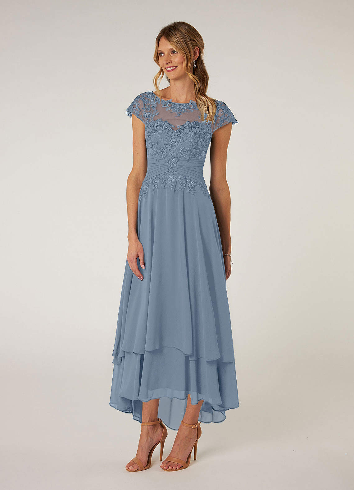 Dusty Blue Lace Chiffon Dress