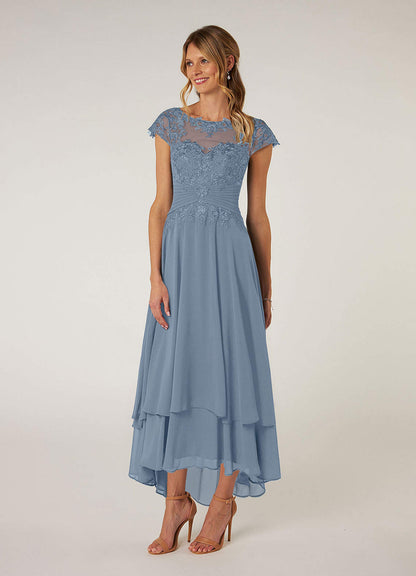 Dusty Blue Lace Chiffon Dress