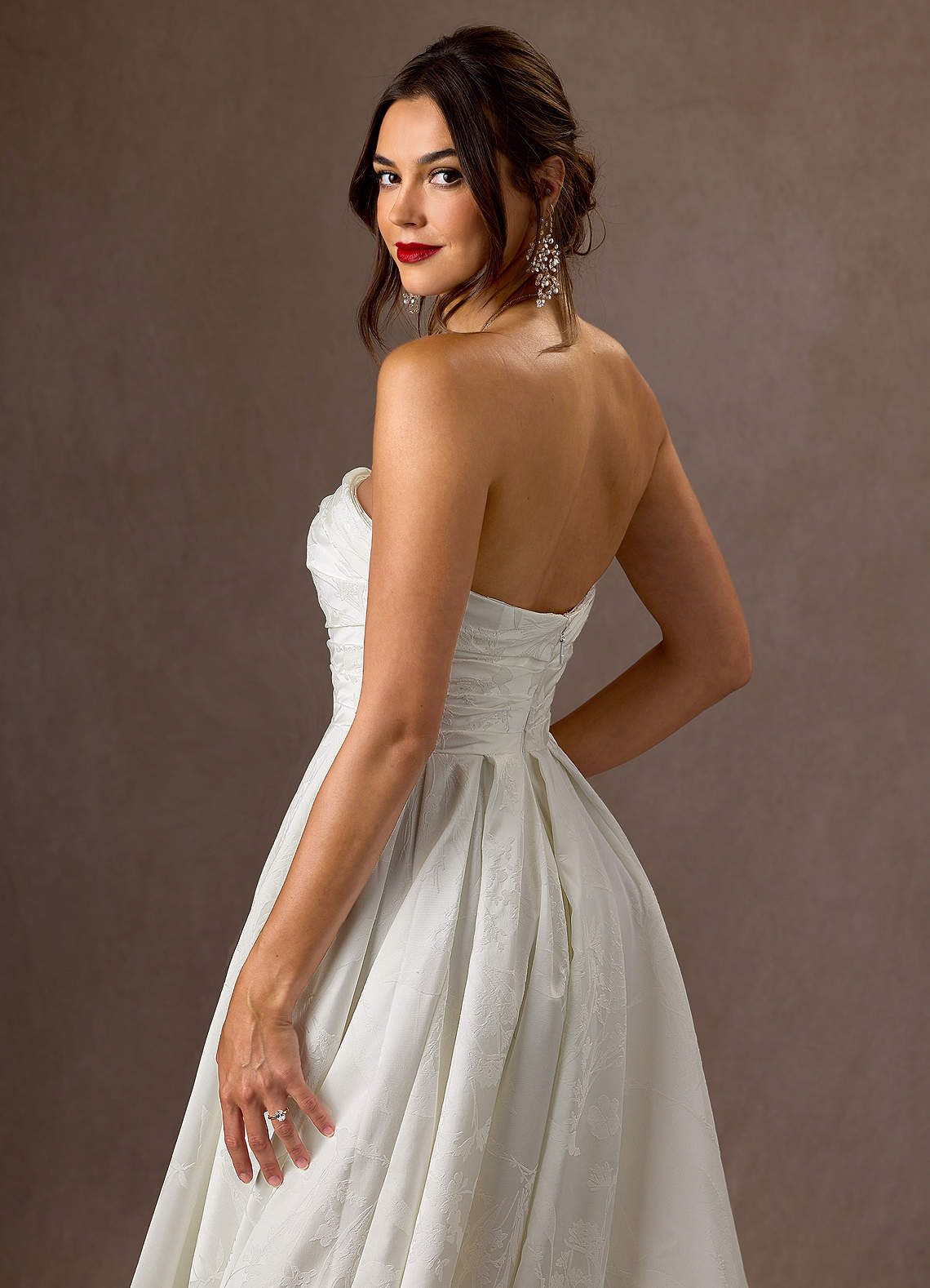 Diamond White A-Line Strapless Floral Jacquard Dress