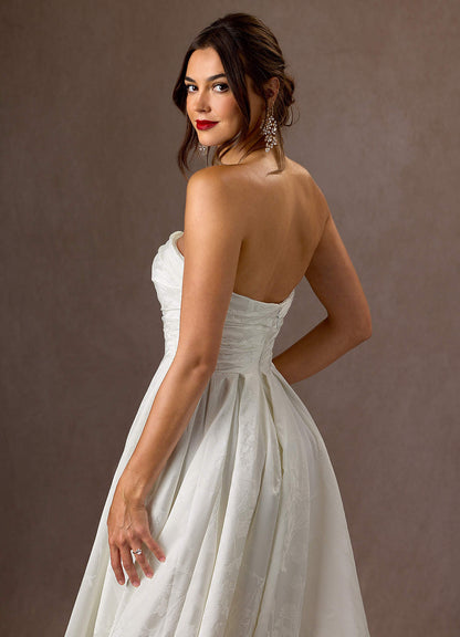 Diamond White A-Line Strapless Floral Jacquard Dress