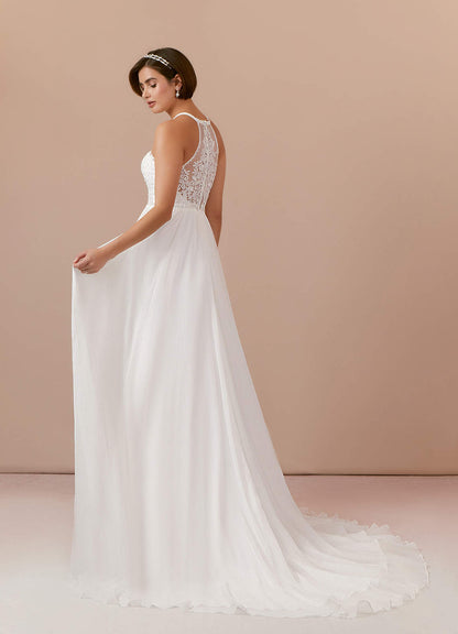 Diamond White A-Line Lace Crinkle Chiffon Dress