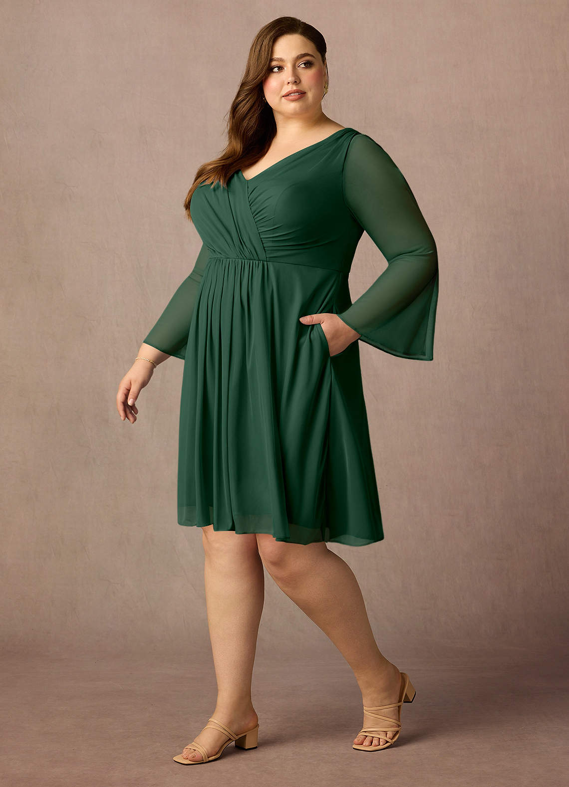 Dark Green A-Line Pleated Mesh Dress