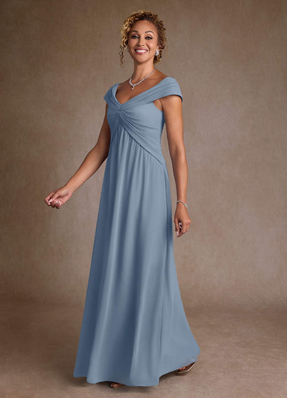 Dusty Blue A-Line Pleated Chiffon Dress