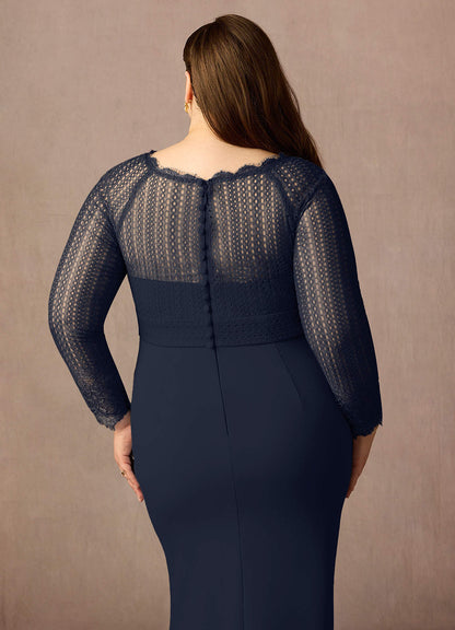 Dark Navy Sheath Lace Dress