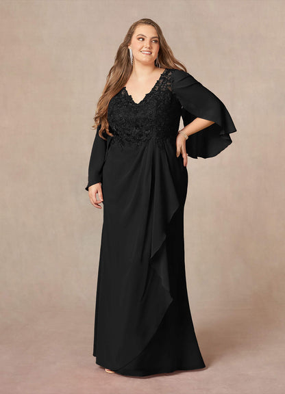 Black Mermaid V-Neck Lace Chiffon Dress