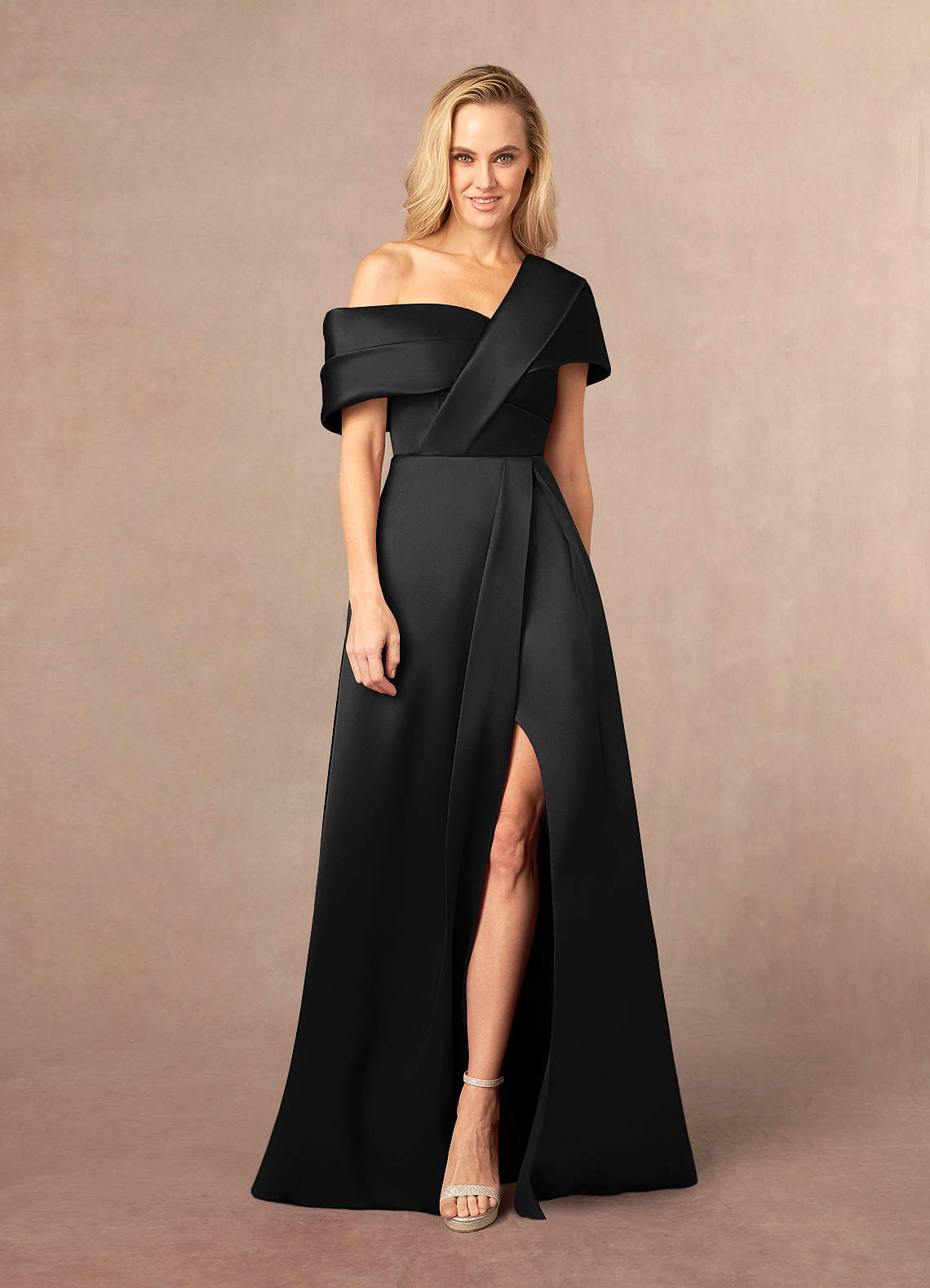 Black A-Line Pleated Mikado Dress