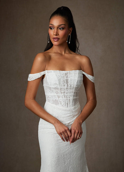 Diamond White Mermaid Lace Dress