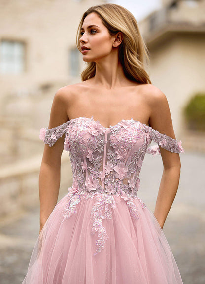 Eleanor Pink 3D Floral Lace Prom Dress  Dress